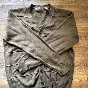 Oscar de la‎ Renta Olive Green Cardigan Large Cotton Acrylic Sweater